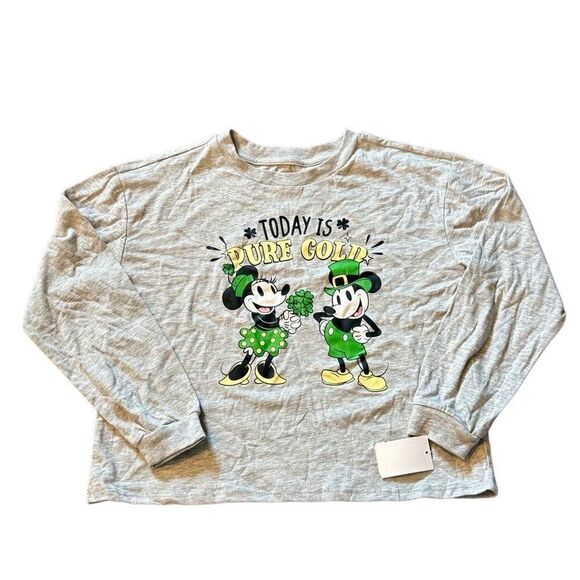Disney Mickey Minnie Mouse Girls St Patrick’s Day Graphic Long Sleeve Top Size L - Picture 1 of 4